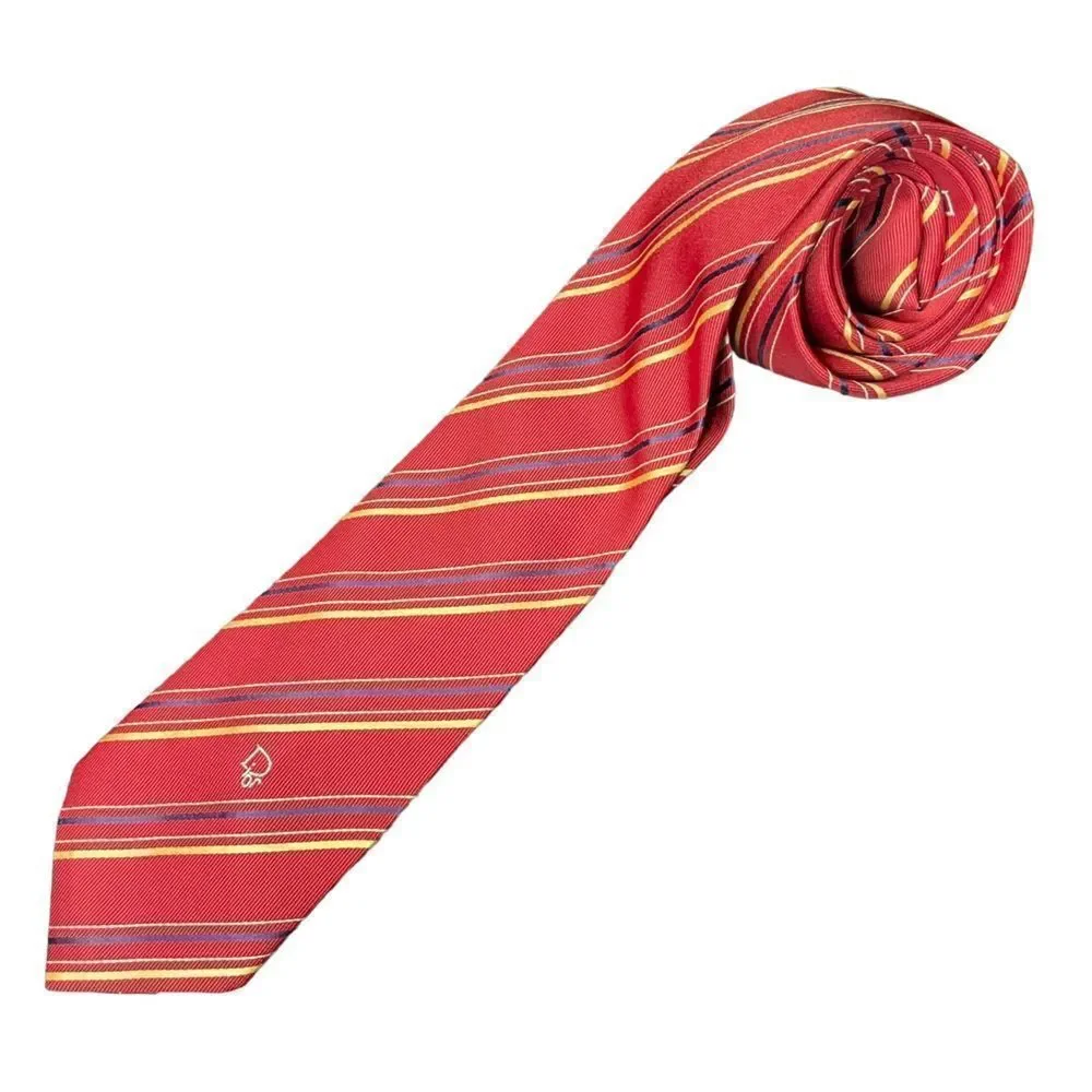 Vintage Christian Dior Red Striped  Polyester/Silk Tie